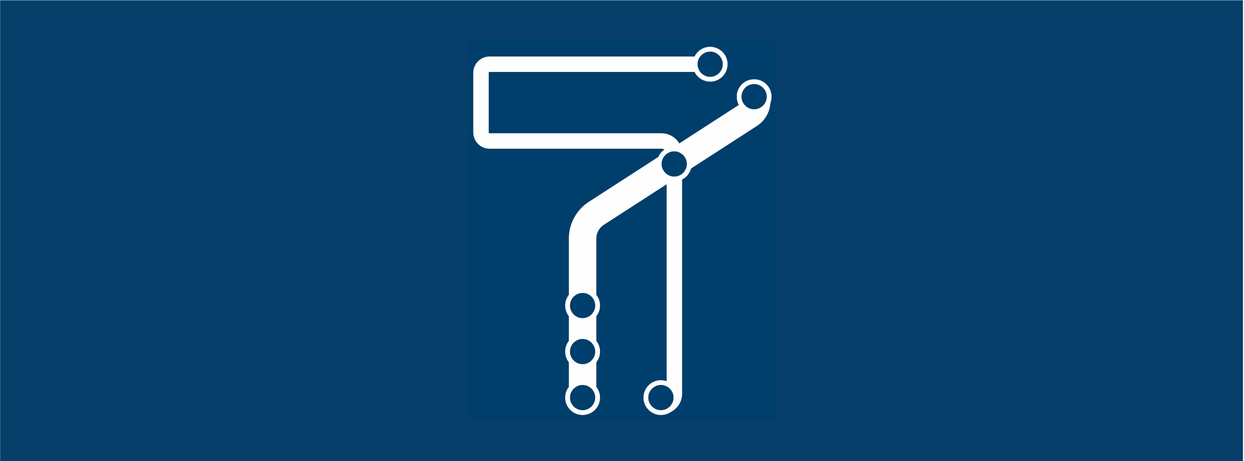 The Tiramisu v3 app icon. A white T stylized as a transit map on a blue background.